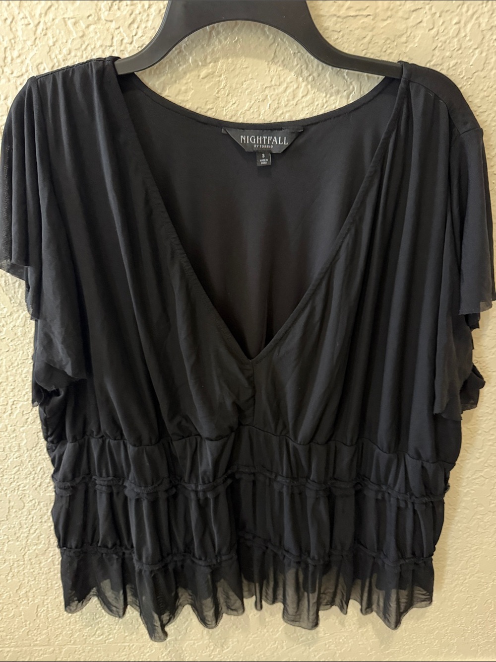 torrid Black V-Neck Ruffle Tiered Blouse